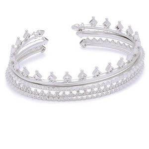 Kendra Scott Delphine Bangle Bracelets Silver Plated Clear Stones Set of 3